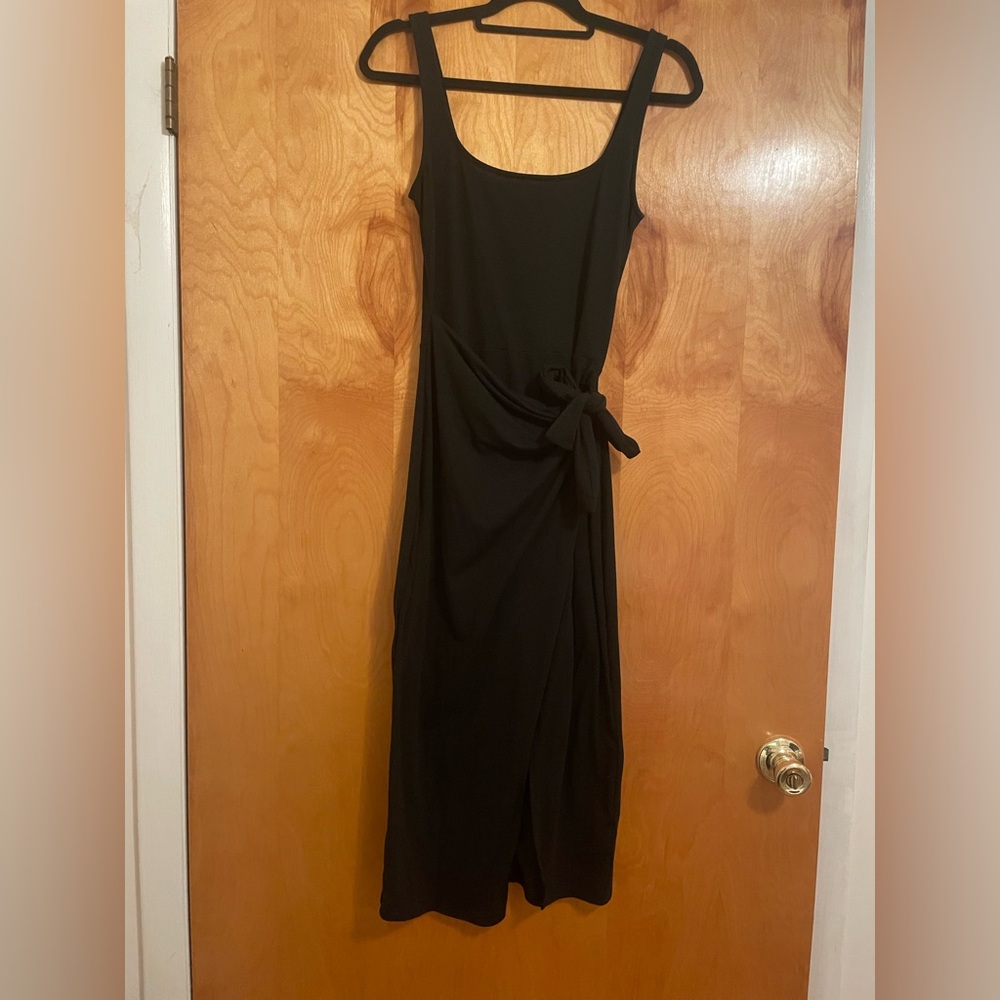 JustFab Black Midi Dress with Tie Waist
